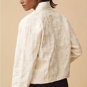 Anthropologie Embroidered String Kimono Style Jacket Spring Medium M RARE Creme